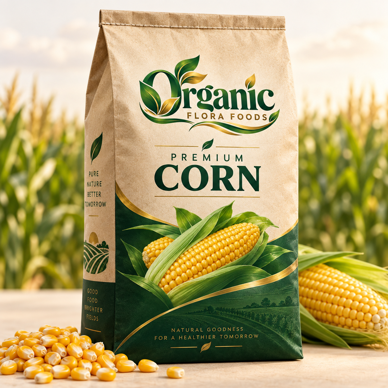 Organic Flora Foods branded corn pack
