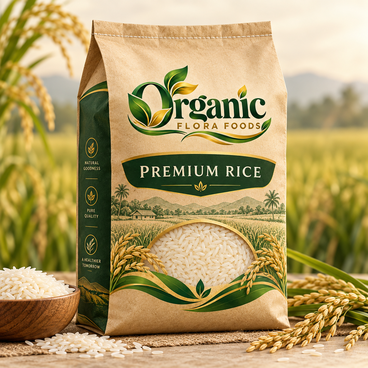 Organic Flora Foods rice product packaging