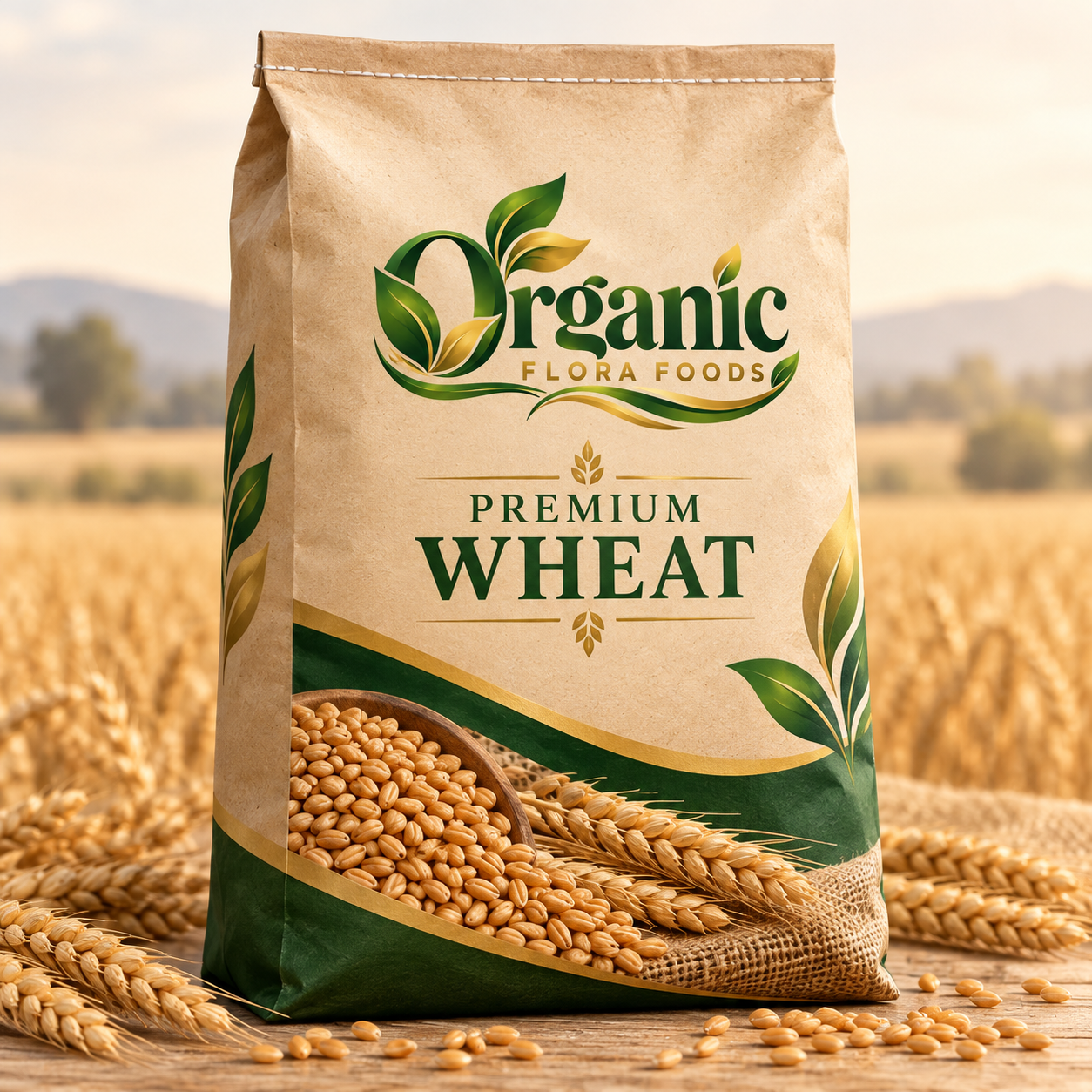 Organic Flora Foods premium wheat packaging